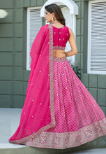 Pink Leheriya print organza lehenga