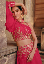 Janisha - magenta one shoulder Indo western style Lehenga