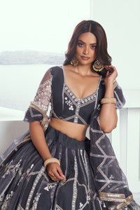 Dark grey butterfly net Lehenga