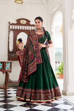Tussar silk Lehenga with gamthi work readymade in bottle green