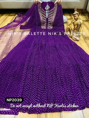 Niks collection - purple geogette crush bandhani anarkali with flair