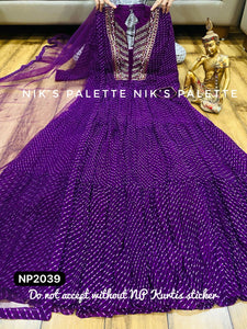 Niks collection - purple geogette crush bandhani anarkali with flair