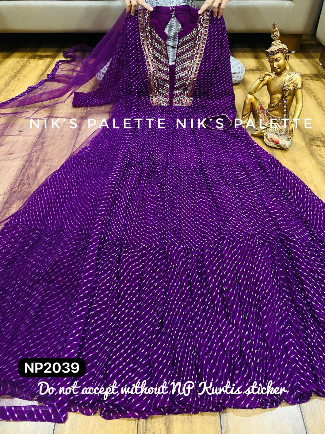 Niks collection - purple geogette crush bandhani anarkali with flair