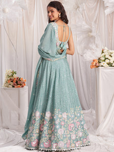 Sea green chiffon sequinned Lehenga