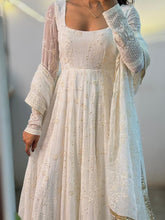 White anarkali in fancy style