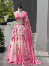 Baby pink organza silk digital readymade Lehenga