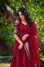 Pure chanderi and zari Lehenga in red (skirt stitched)