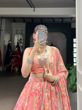 Chiffon florals readymade Lehenga in peach