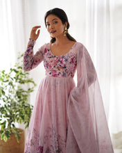 Organza silk floral anarkali in baby pink