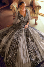 Stylish beige and black anarkali gown