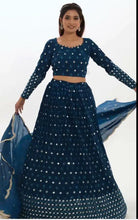 Blue flary thread work Lehenga (long sleeves + plus size)