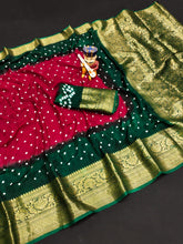 Bandhej silk saree with kanchipuram border