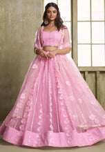 Pink mirror work lehenga