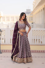 Partywear Lehenga - Wine viscose jacquard Lehenga