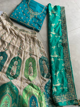 Serenity vol 4 - cream and green jacquard silk Lehenga