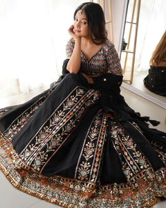 Black with pastel coloured sequins Lehenga