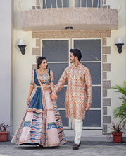 Peach and rama green Lehenga choli - readymade (matching men’s kurta available)