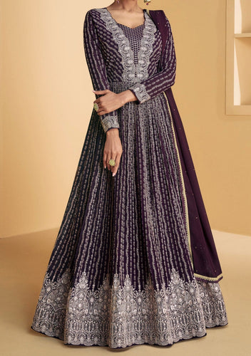 Purple partywear Georgette anarkali