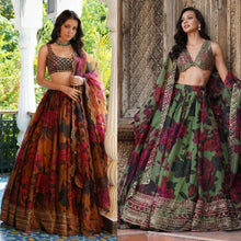 Floral shaded organza silk lehenga in brown