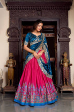 Tussar silk traditional Lehenga multi floral border in pink (skirt stitched)