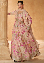 Floral printed chinon anarkali in baby pink