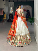 Jacquard silk Paithani Lehenga in white