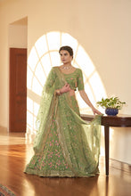 Chinon silk floral multi thread and sequin Lehenga in mehendi green