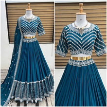 French blue simple satara work Lehenga (blouse stitched)