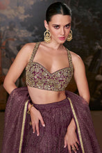 Wine tiered Organza silk readymade Lehenga (elbow sleeves attached)