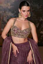 Wine tiered Organza silk readymade Lehenga (elbow sleeves attached)
