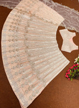 Peach French embroidered sequins and mirror work Lehenga