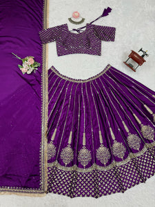 Purple and gold chinon silk Lehenga