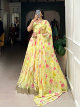Yellow floral silk Lehenga (skirt stitched)