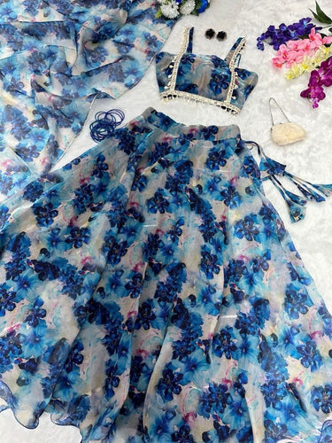 Carnation blue readymade Lehenga