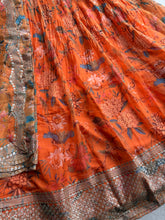 Mustard yellow organza bird and floral print Lehenga