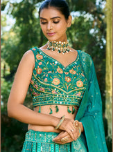 Sea green embroidered banarasi silk Lehenga