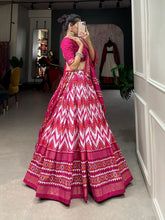 Tussar silk lehengas chevron leheriya style (skirt stitched) - pink