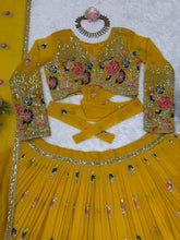 Yellow georgette floral embroidered Lehenga
