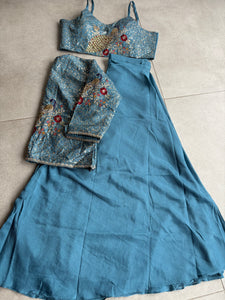 Cyan Blue peacock palazzo set