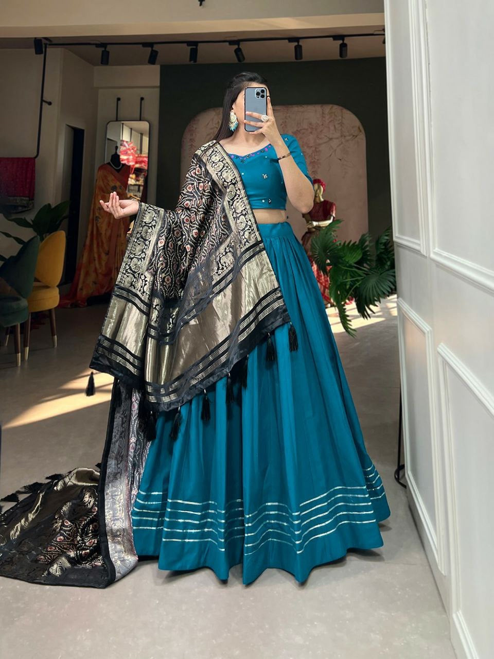 Pure cotton lehenga with gaji silk dupatta in blue
