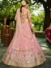 Pink and gold chinnon embroidered Lehenga