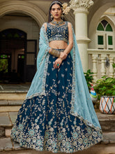 Navy blue organza sequins lehenga