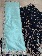 Navy blue organza sequins lehenga