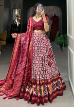 Tussar silk ikkat print Lehenga in maroon (skirt stitched)