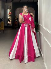 Blended pink and white mirror work Lehenga