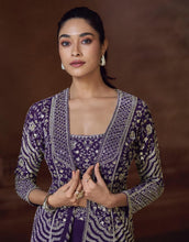 Purple palazzo set with mirror work jacket
