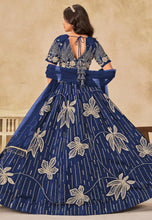 Blue sequins leaf embroidered silk Lehenga