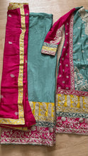 Green + multicoloured straight salwaar suit