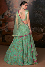 Sea green Organza silk readymade Lehenga (elbow length sleeves attached)