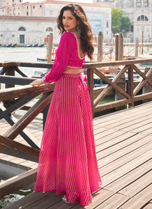 Pink jacquard silk embroidered palazzo set